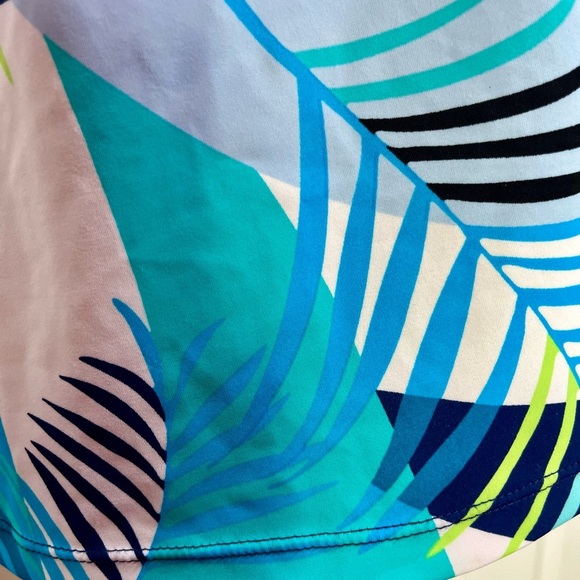 Blue and Green Leaf Print Women's Swim Top - Picture 13 of 15